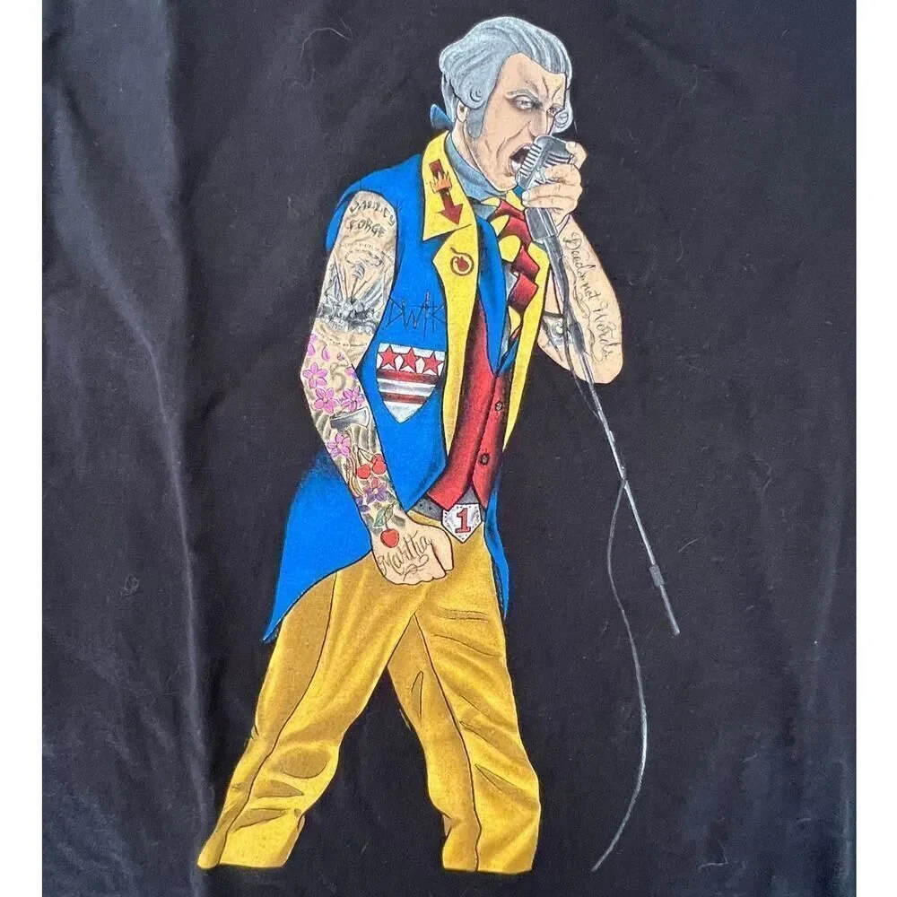 Port&Company Black Rocker George Washington Graphic Short Sleeve T-Shirt- M - Picture 3 of 9